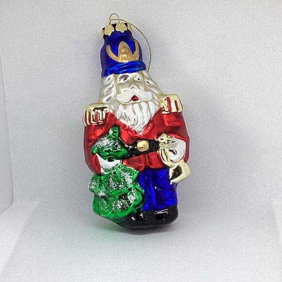 Vtg Montgomery Ward Soldier Nutcracker Soldier Holding Tree Bell Glass Ornament - Picture 2 of 16